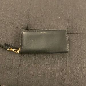 Black Leather Vera Bradley large wallet/wristlet, floral pattern on inside